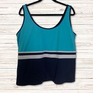 LL Bean Tankini Top - Blue Color Block 22w